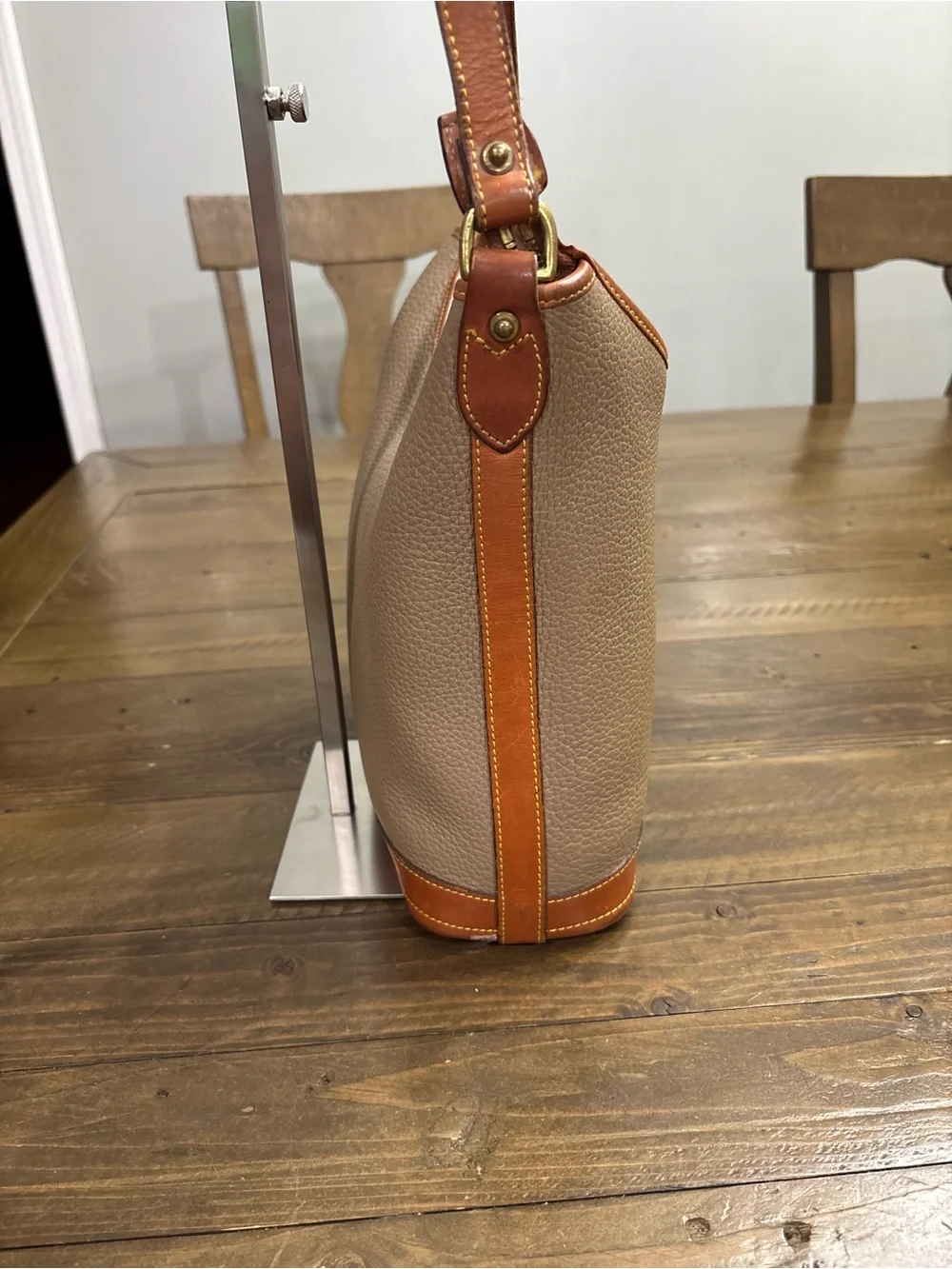 Dooney & Bourke Vintage Taupe Pebbled Leather Hobo Bag